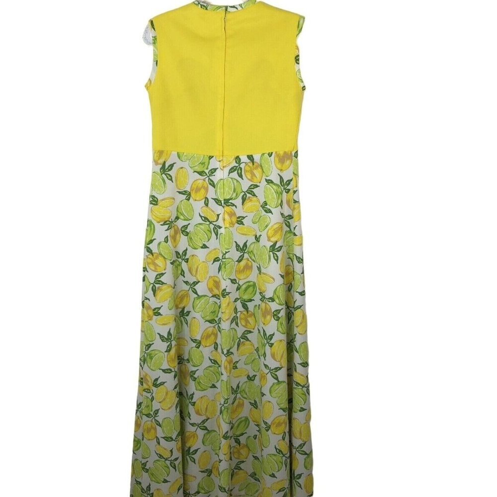 Vtg Handmade Womens Sleeveless Maxi Dress Size M Yellow Lemons Limes 1960s 1970s - Picture 6 of 13